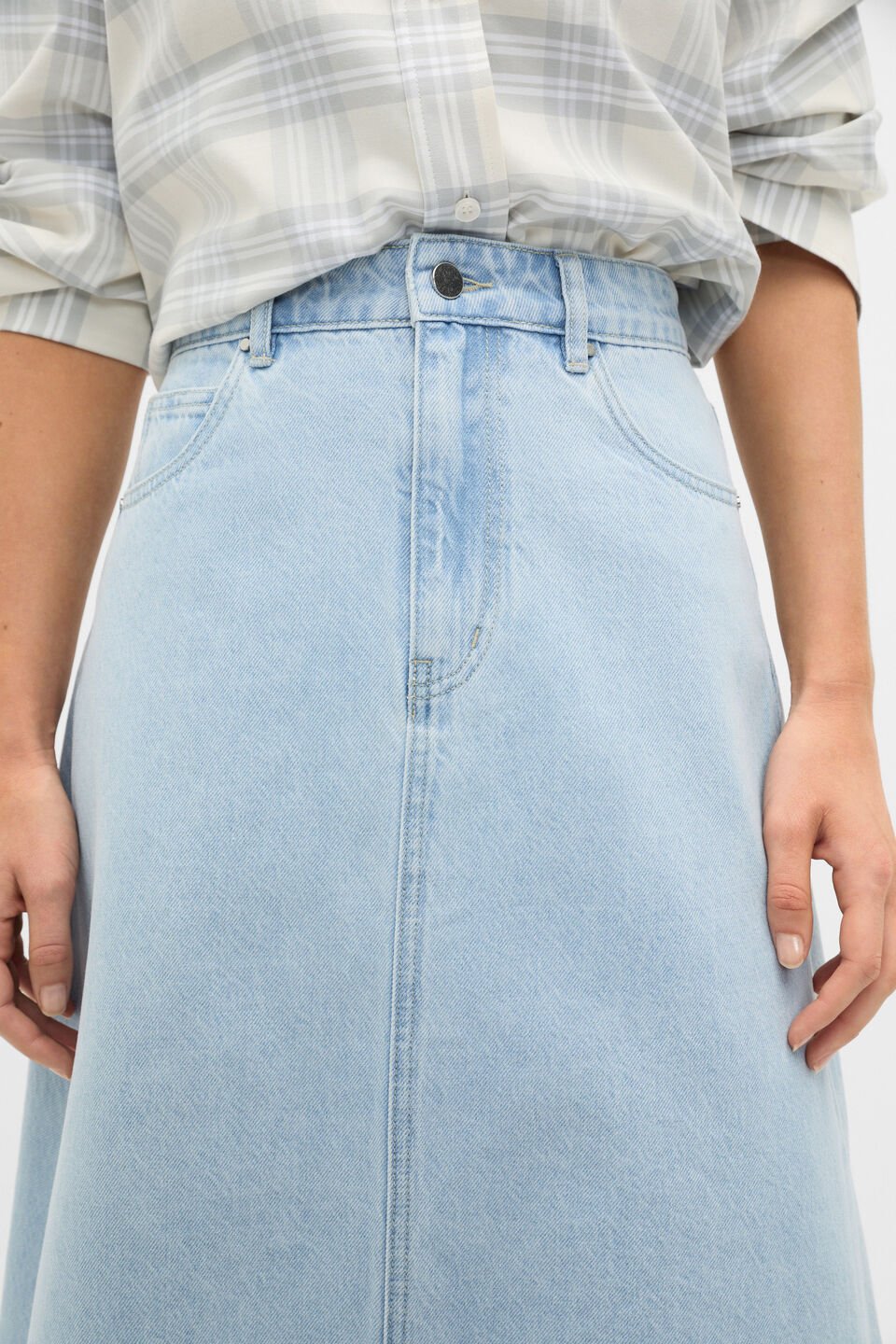 Denim Midi Skirt  Ice Blue Denim