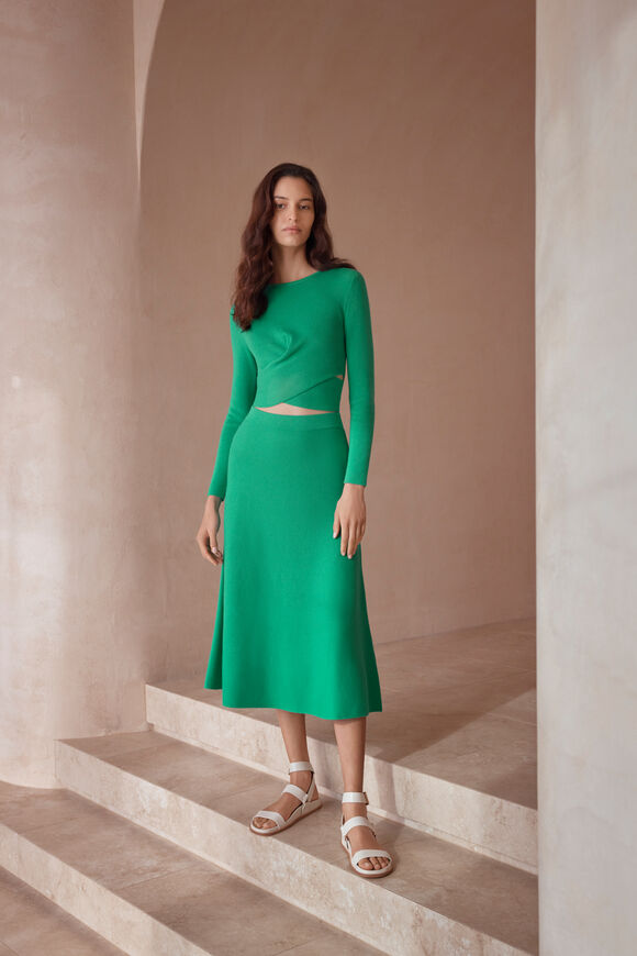 Knit Flared Skirt  Bright Mint  hi-res