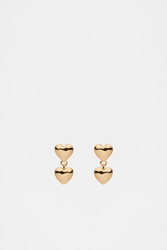 Double Heart Drop Earring  Gold  hi-res