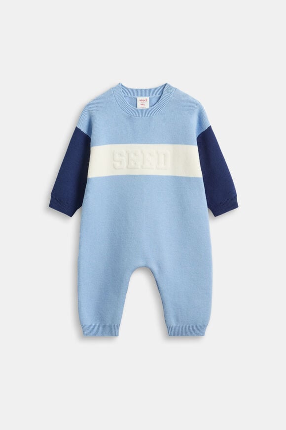 Colourblock Logo Knit Romper  Cloud Blue  hi-res