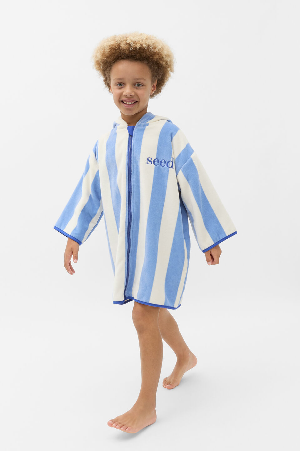 Swim Zip Poncho  Cloud Blue Stripe