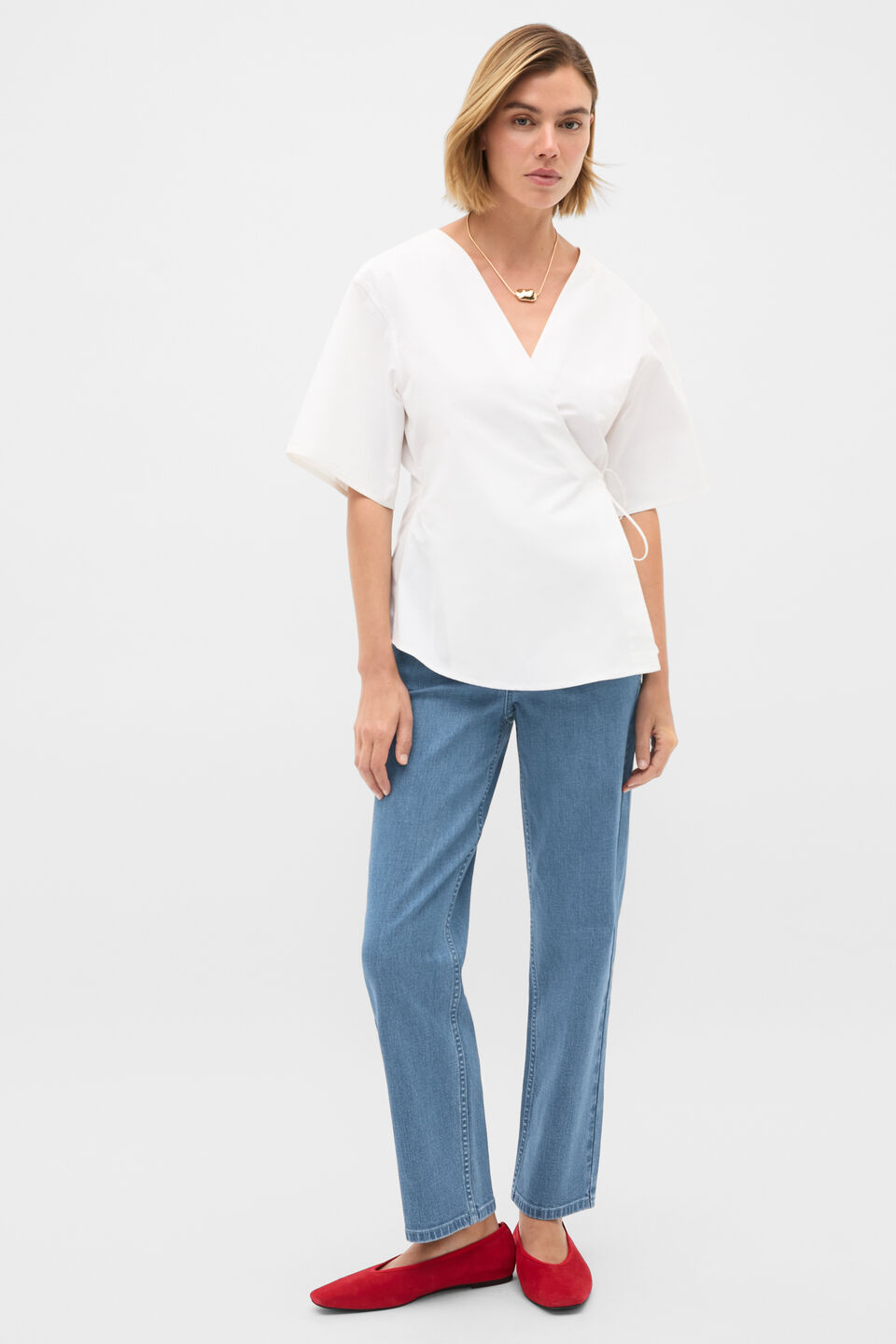 Cotton Poplin Wrap Top  Whisper White