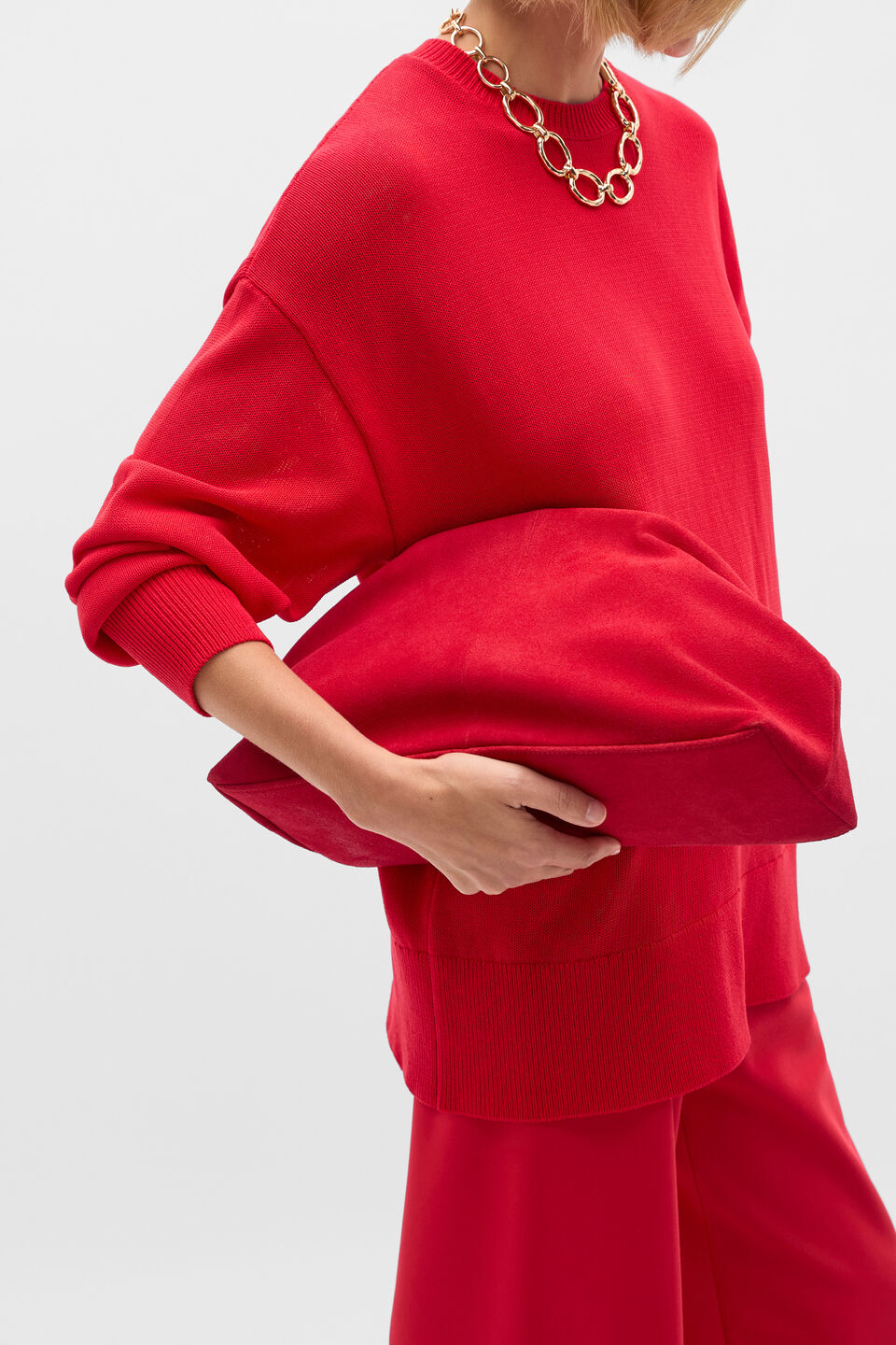 Suede Rounded Clutch  Poppy