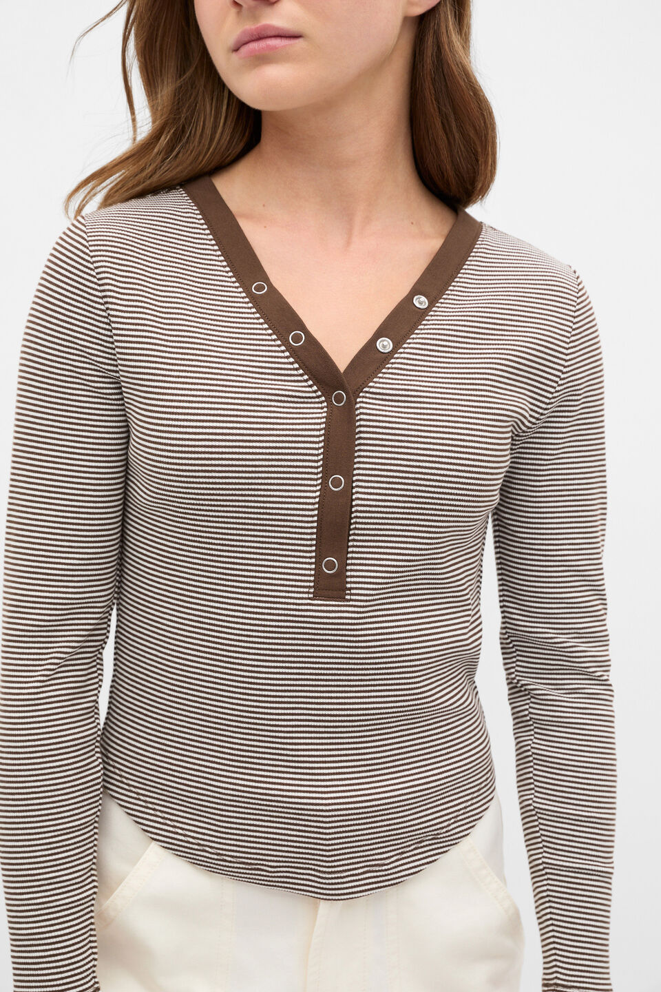 Placket Rib Stripe Tee  Chocolate