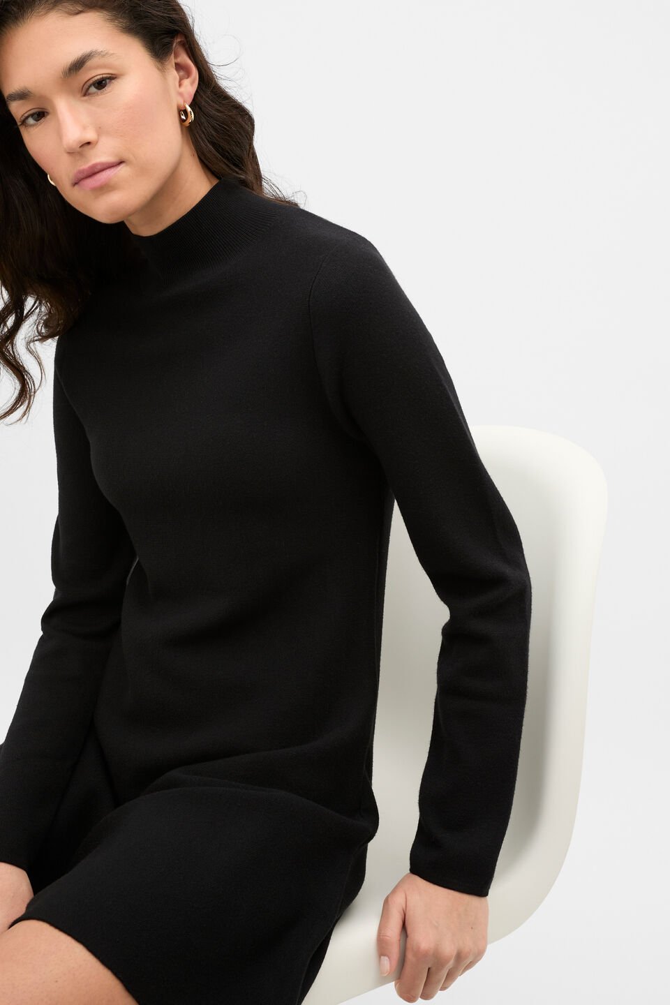 Fluted Knit Mini Dress  Black