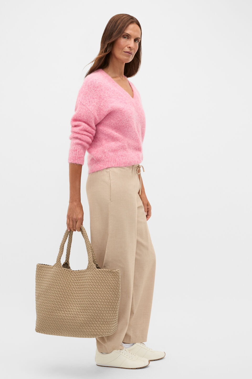  Lofty V Neck Slouch Knit  Bubblegum Pink Marle