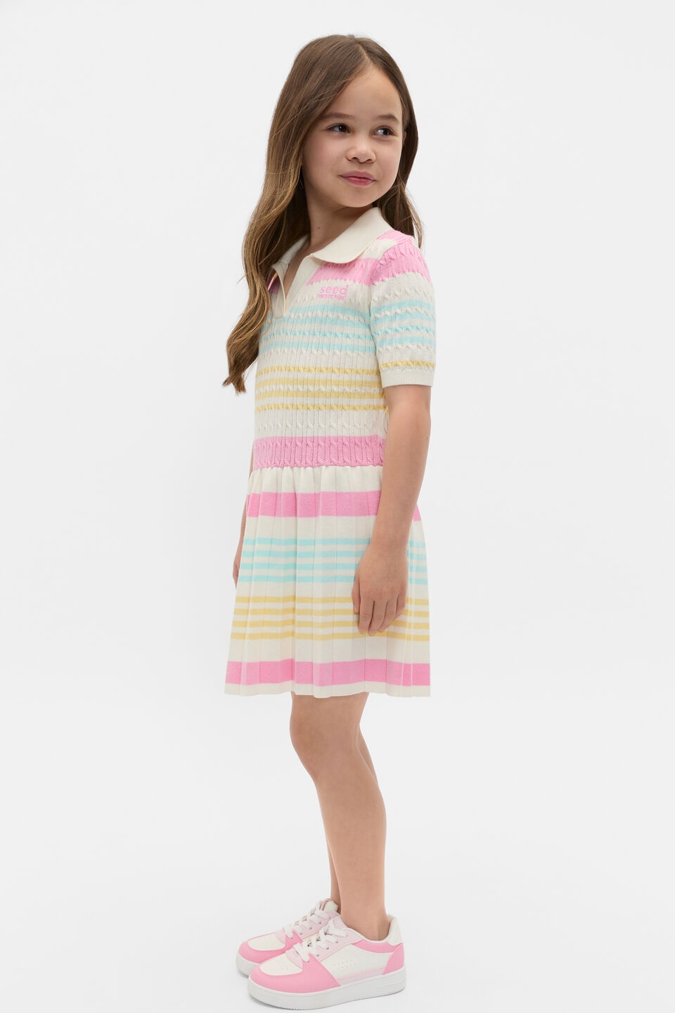 Logo Pleat Knit Dress  Candy Pink