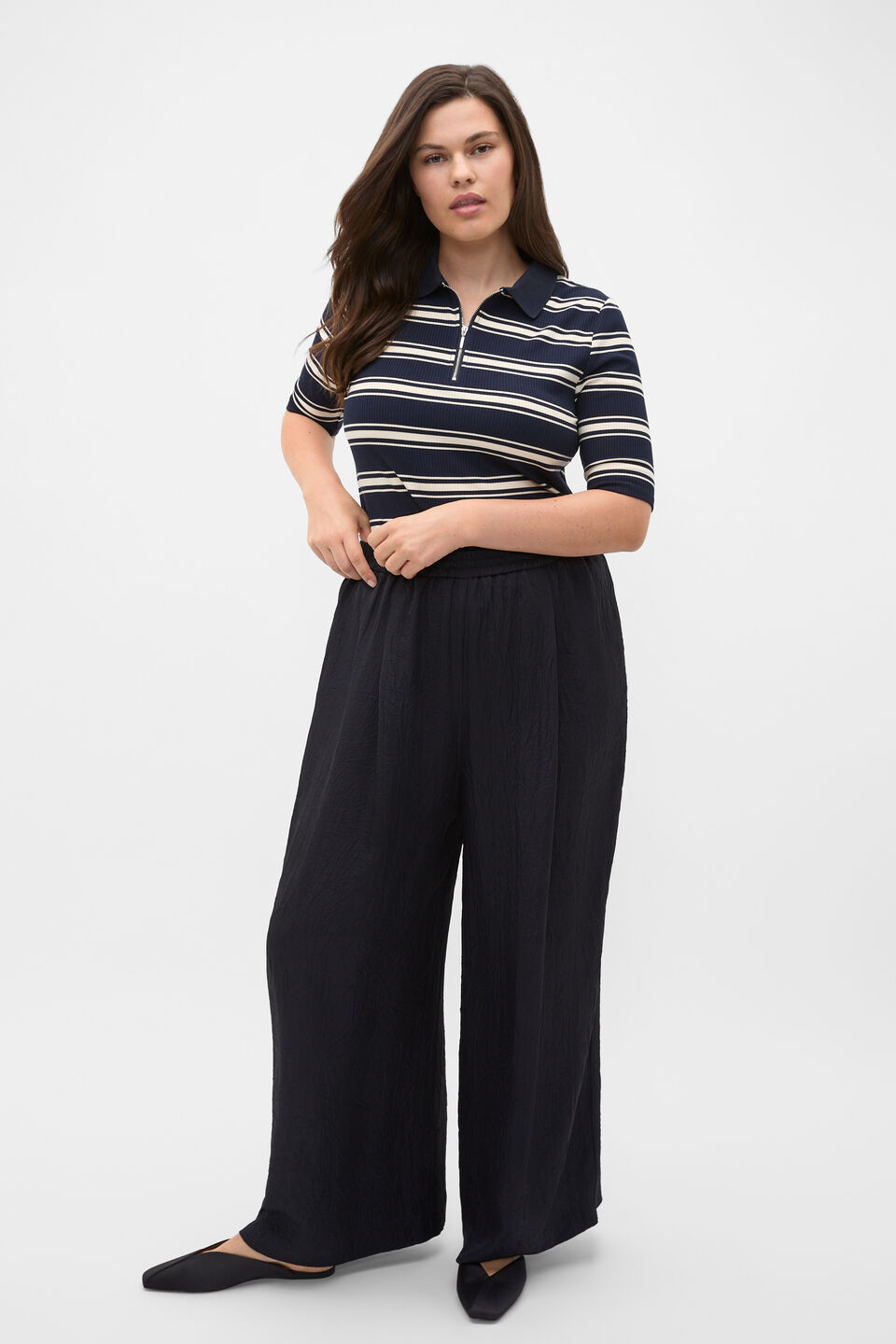 Variegated Rib Polo Top  Twilight Blue Stripe