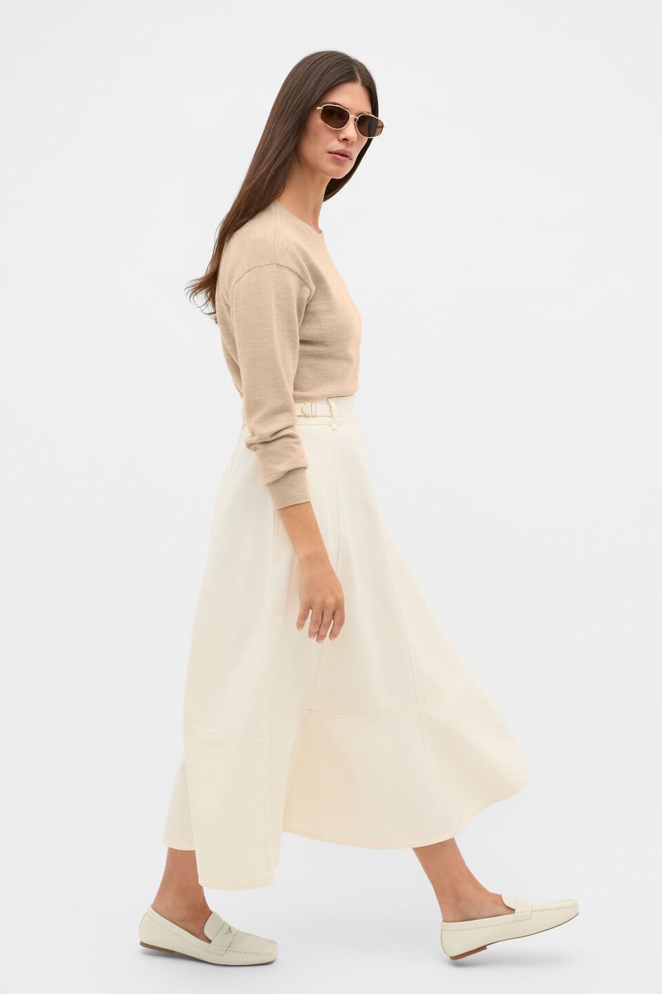 Soft Denim Side Buckle Skirt  Coconut Cream