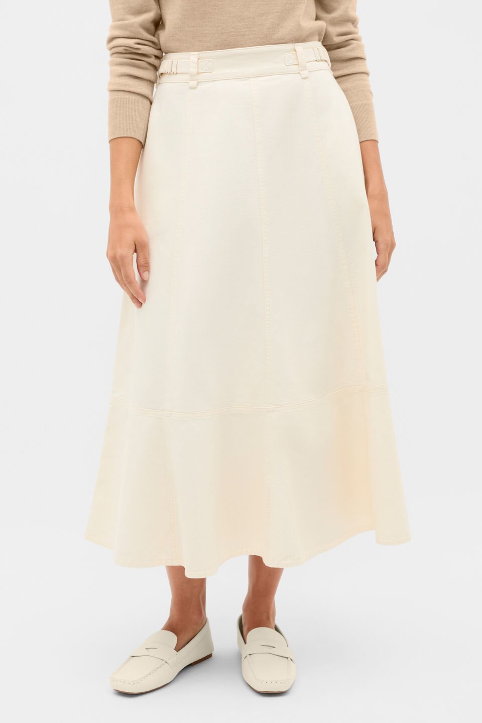 Soft Denim Side Buckle Skirt  Coconut Cream