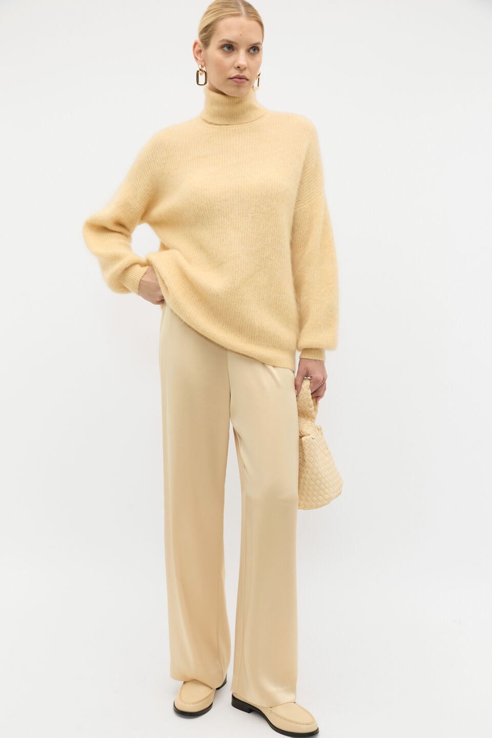 Longline Rib Roll Neck Knit  Marzipan Marle