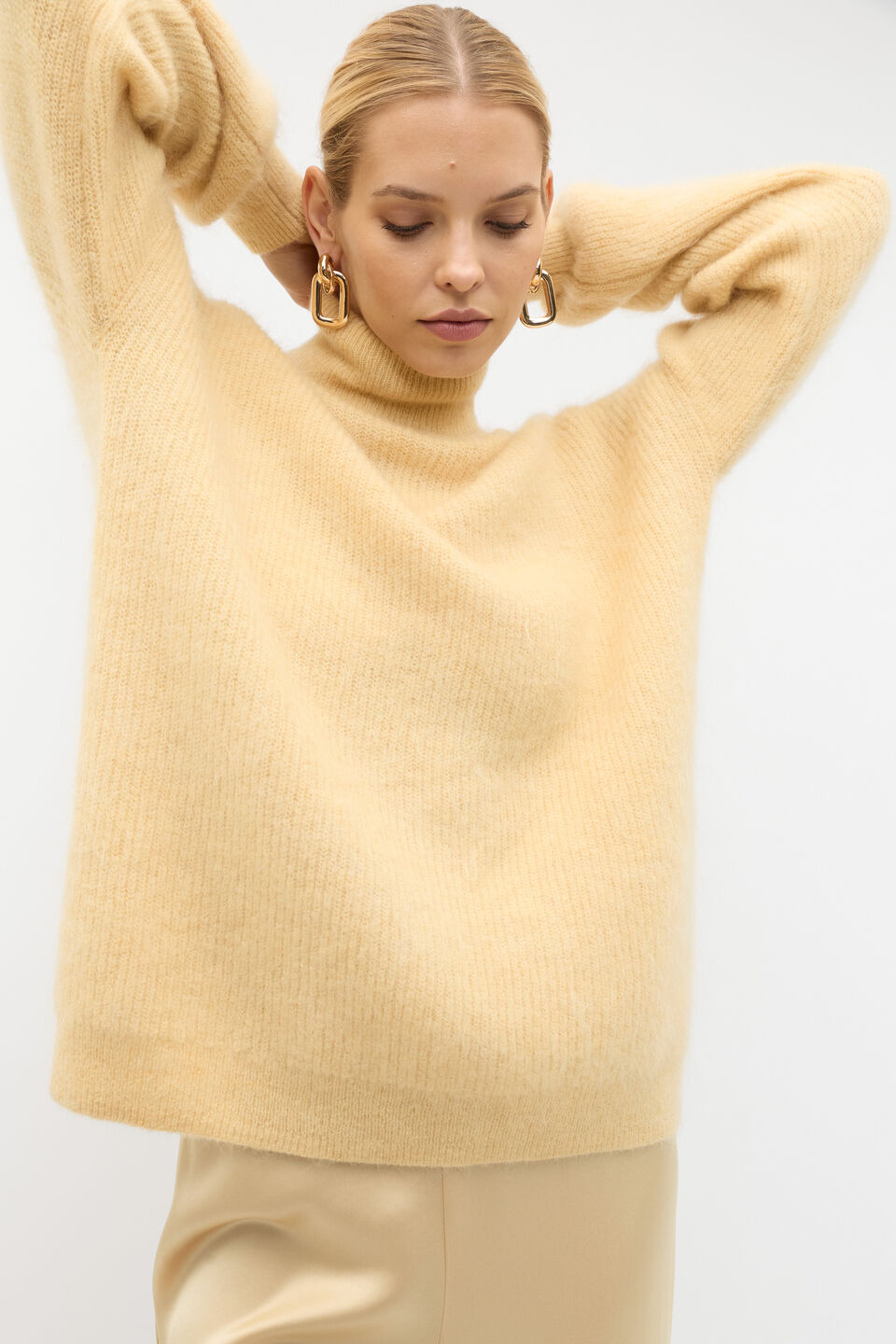 Longline Rib Roll Neck Knit  Marzipan Marle