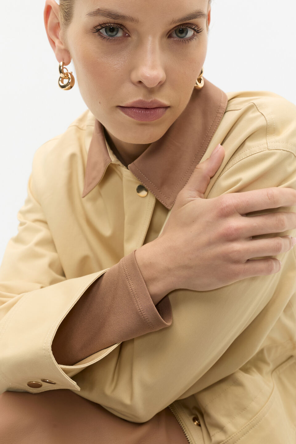 Contrast Collar Barn Jacket  Marzipan