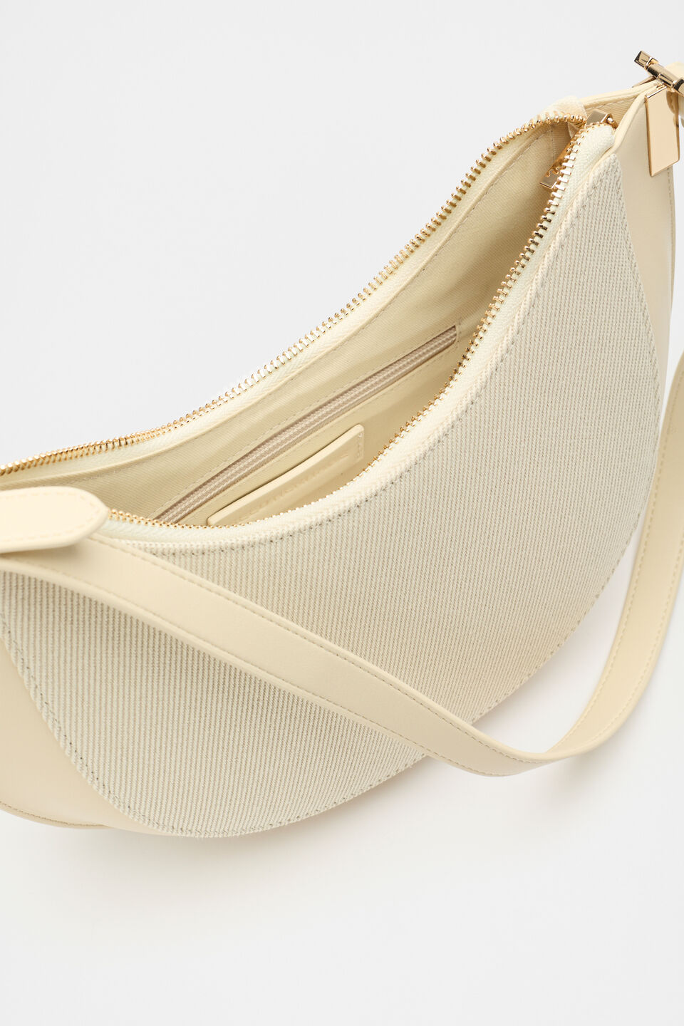 Textured Curved Shoulder Bag  Light Marzipan