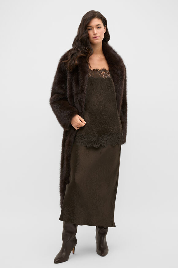 Crinkled Satin Lace Square Neck Cami  Coffee Bean  hi-res