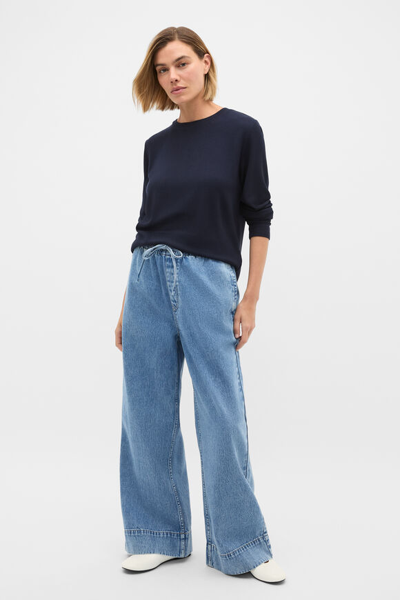 Micro Waffle Crew Neck Top  Twilight Blue  hi-res