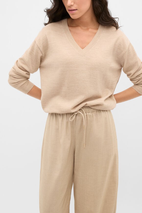 Australian Merino V Neck Knit  Sandstone Marle  hi-res