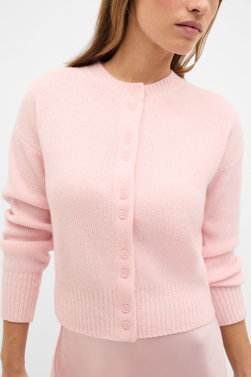 Merino Button Up Knit Cardigan  Pale Blossom