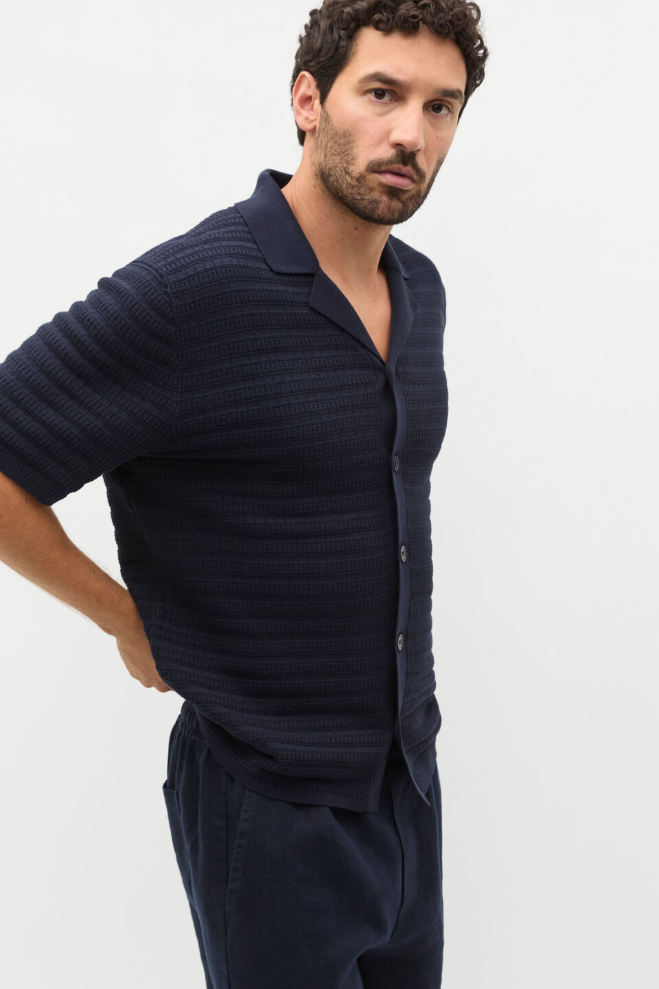 Patterned Knit Shirt  Midnight Blue