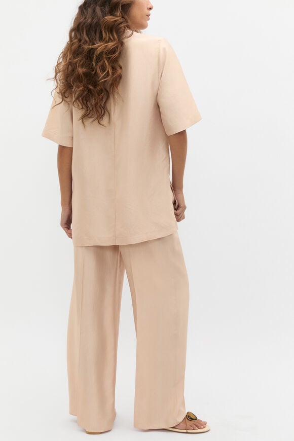 Crinkled Satin Split Hem Tee  Ecru  hi-res