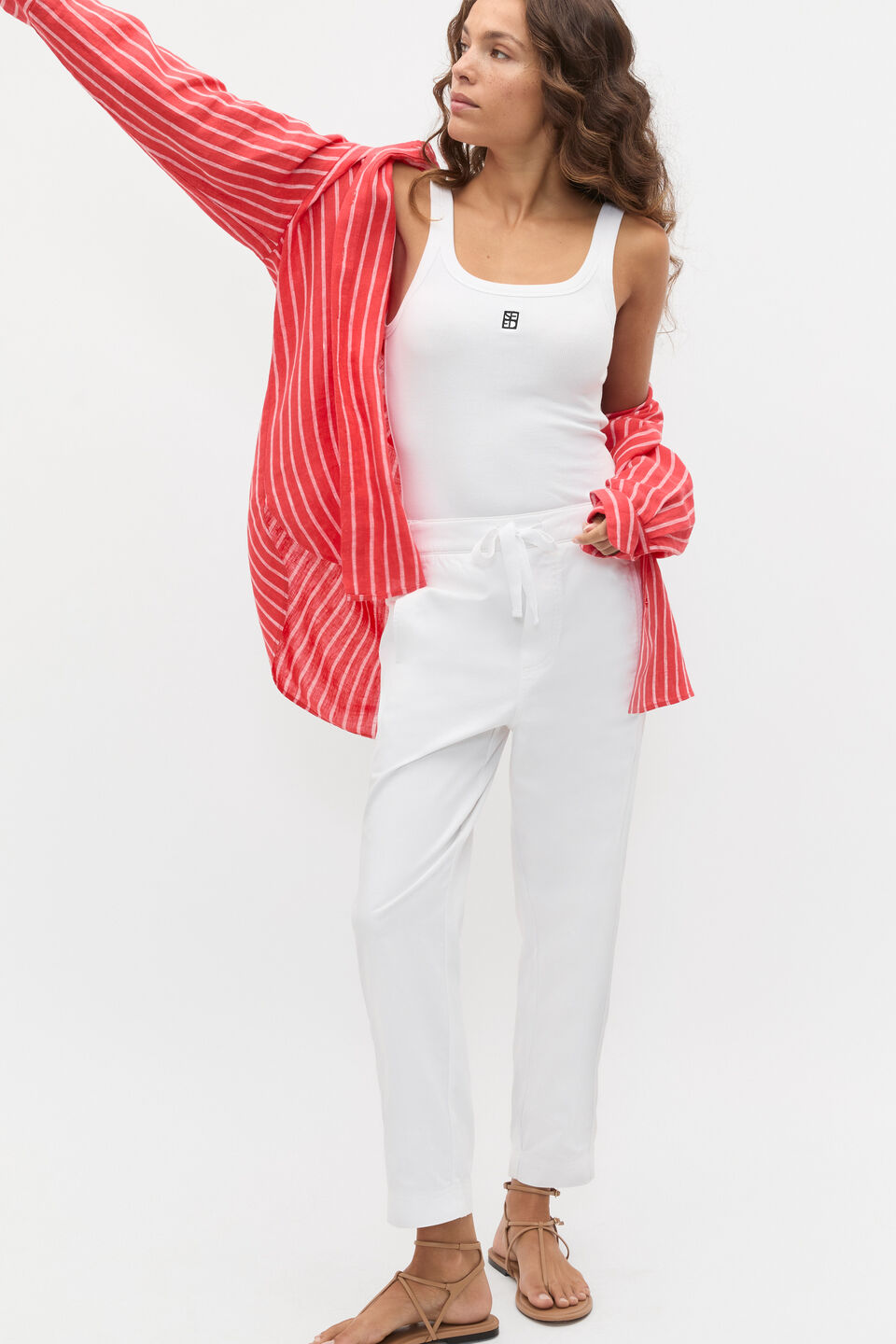 Casual Cotton Tapered Leg Pant  Whisper White
