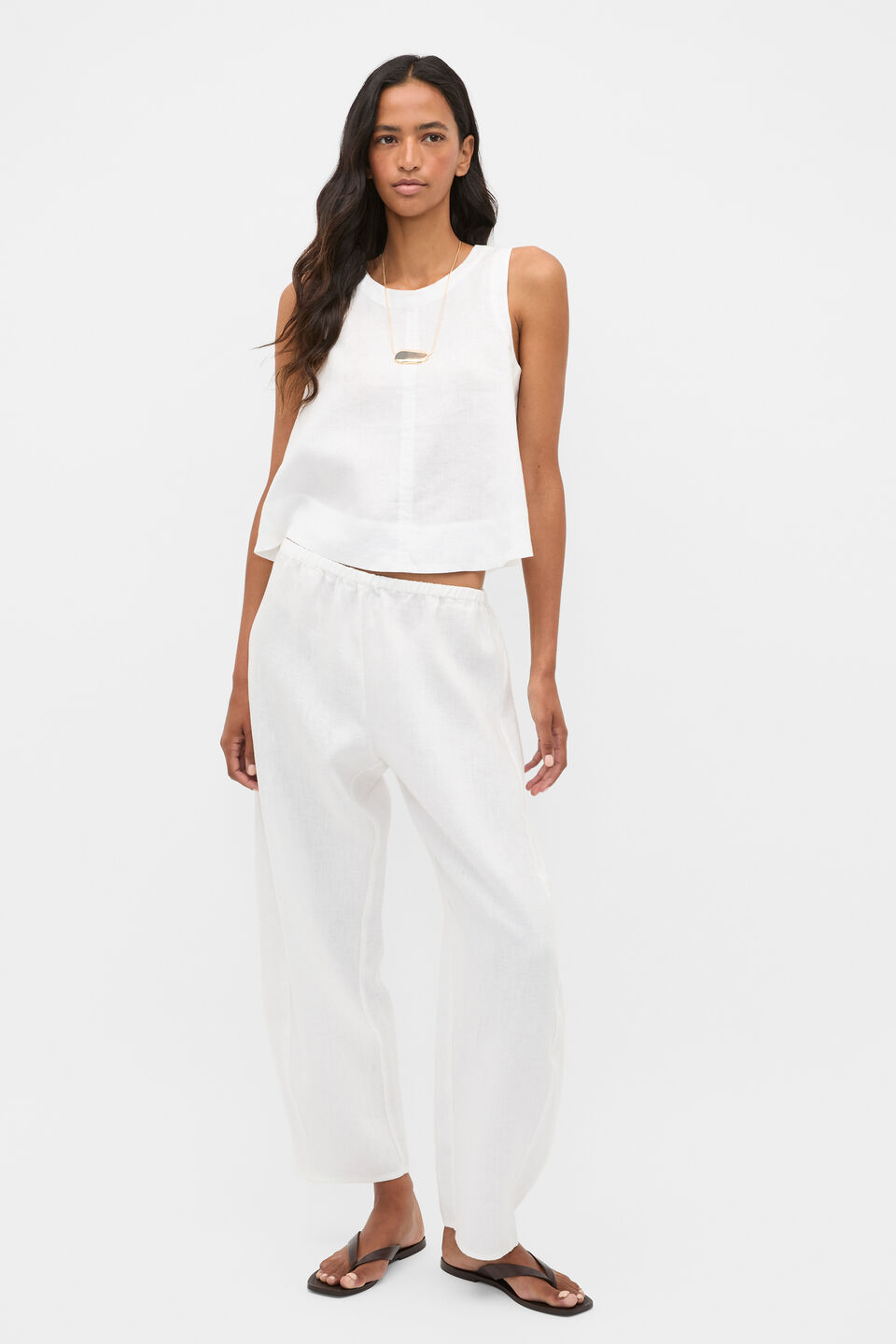 Linen Barrel Leg Elasticated Pant  Whisper White