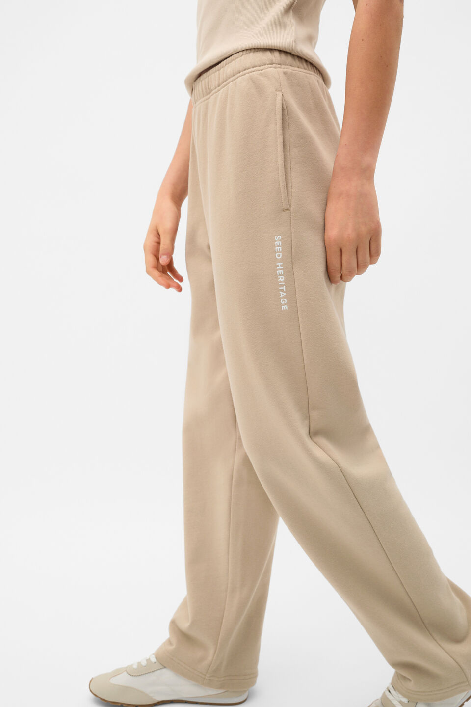 Roll Waist Logo Track Pant  Sandstone