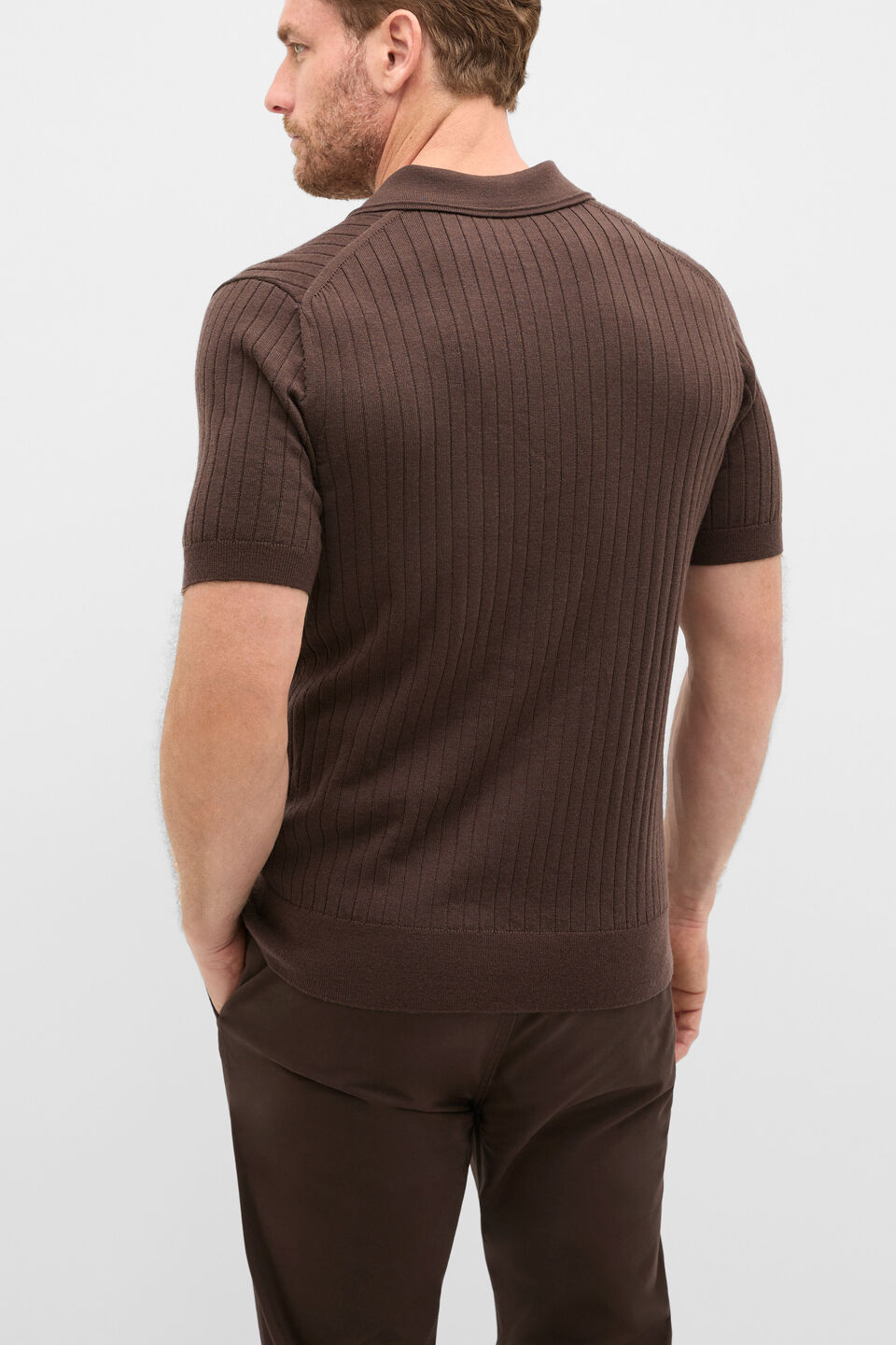 Short Sleeve Merino Knit Polo  Dark Chocolate