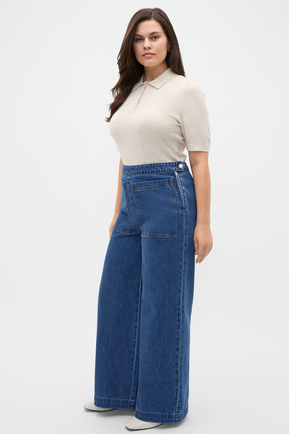 Australian Merino Knit Polo Top  Mist Marle