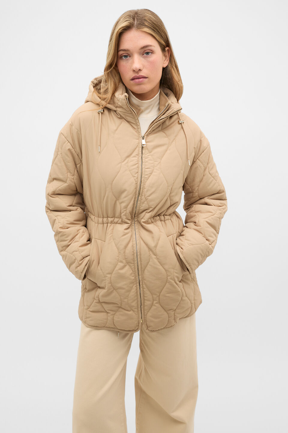 Quilted Drawcord Jacket  Sandstone