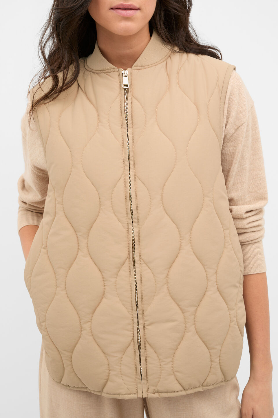Quilted Boxy Vest  Sandstone