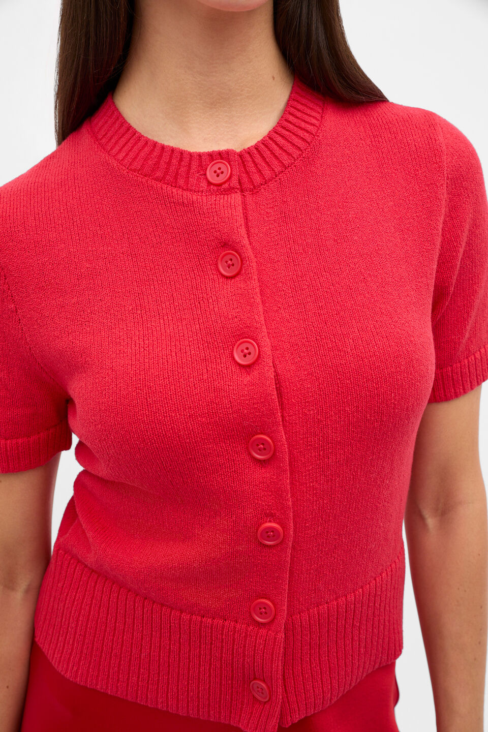 Textured Cotton Blend Cardigan  Poppy