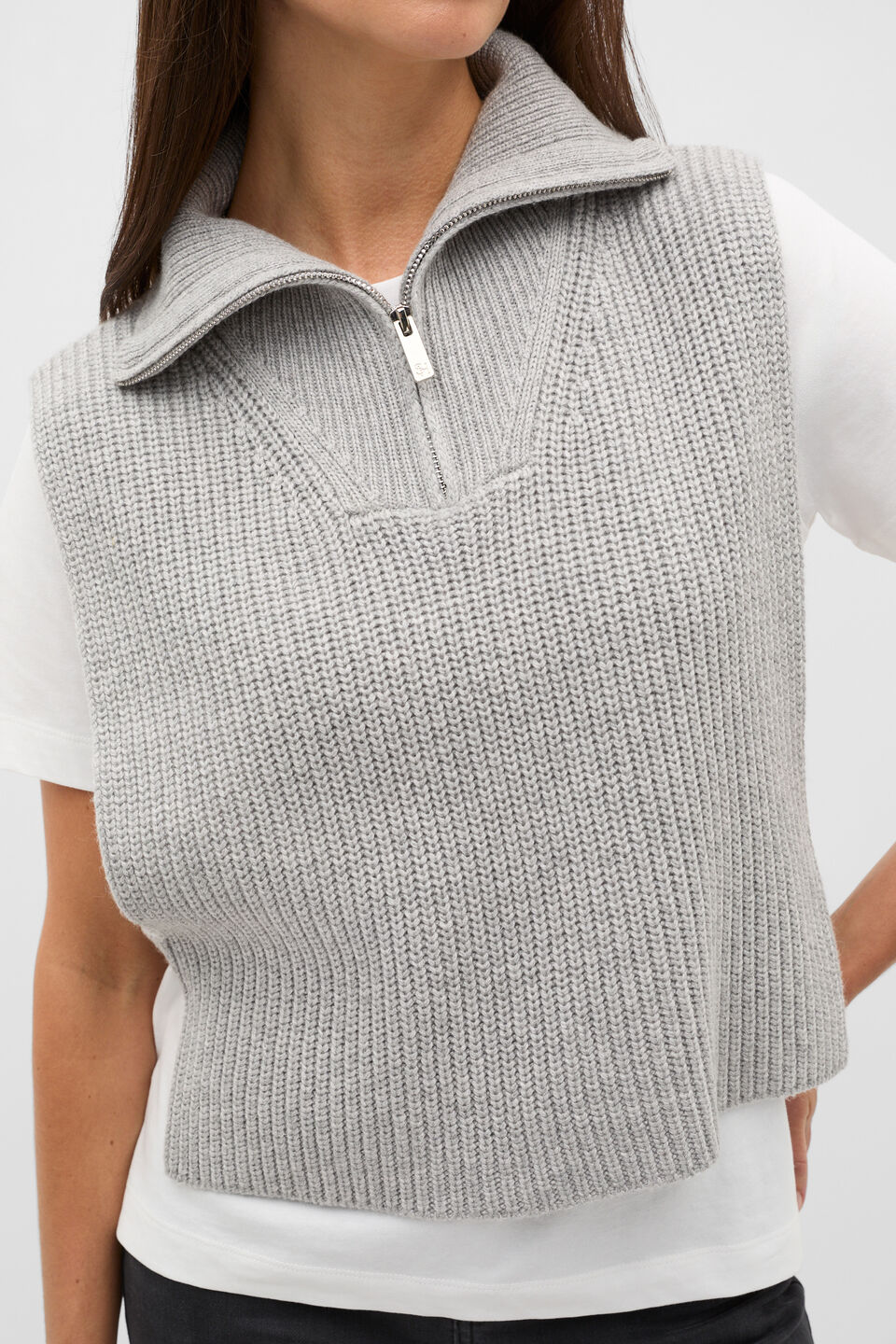 Rib Knit Collar Bib  Pale Slate Marle