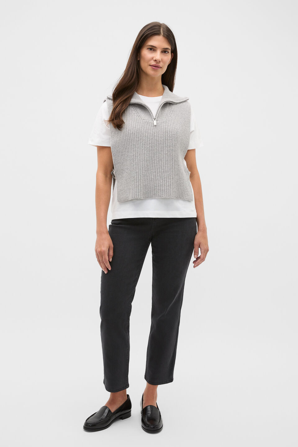 Rib Knit Collar Bib  Pale Slate Marle