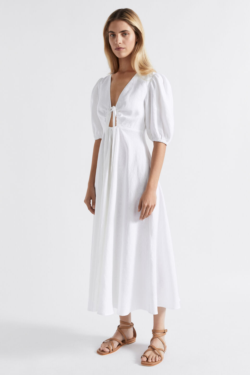 Linen Drawstring Slip Dress  Whisper White