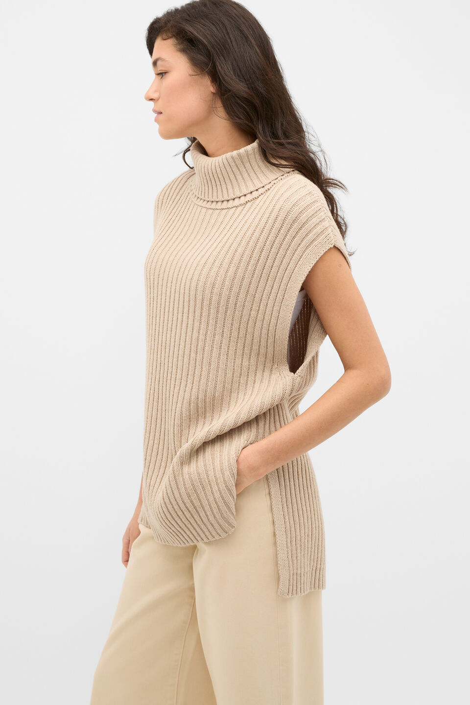 Collar Knit Poncho  Sandstone Marle
