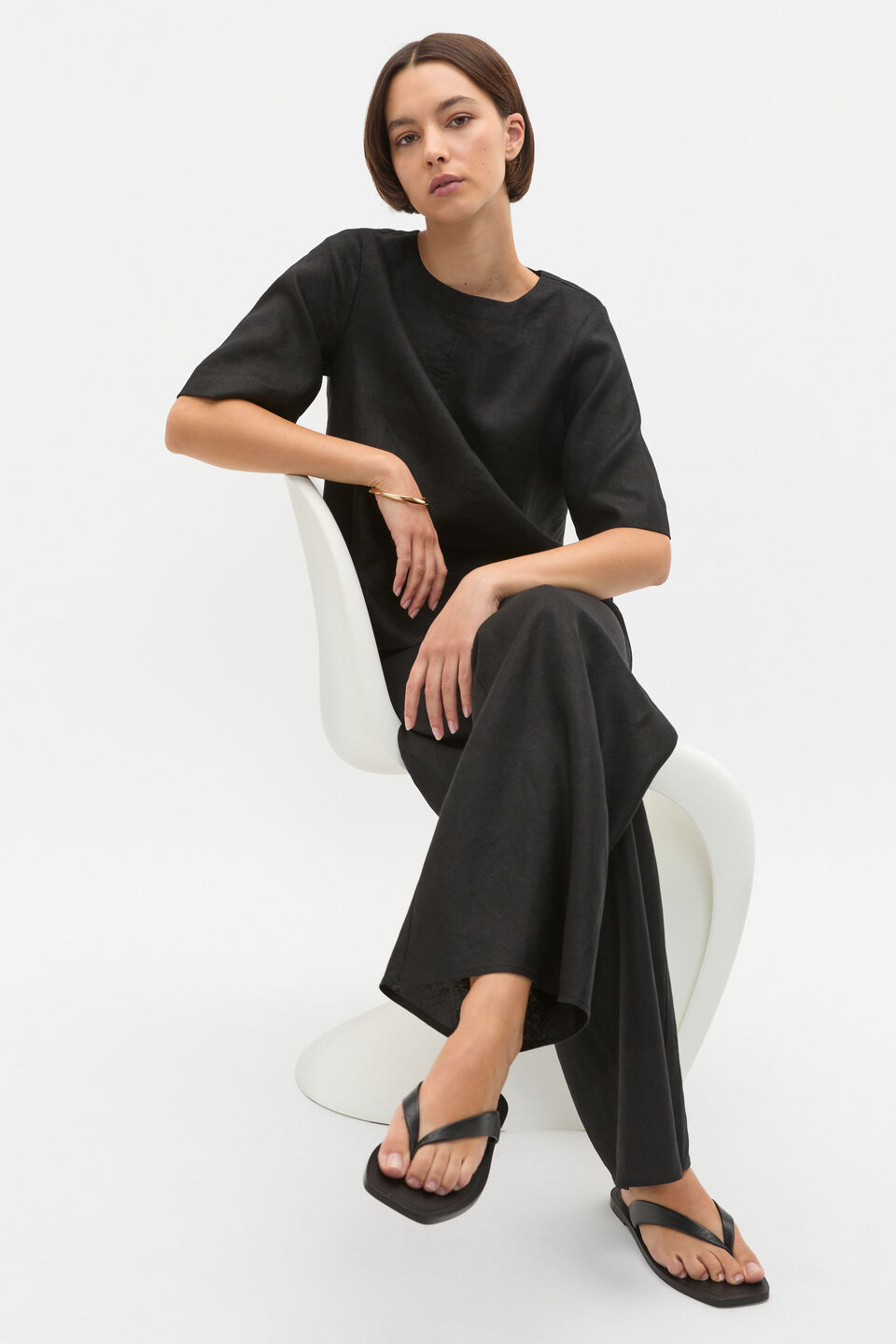 Core Linen Easy Wide Leg Pant  Black