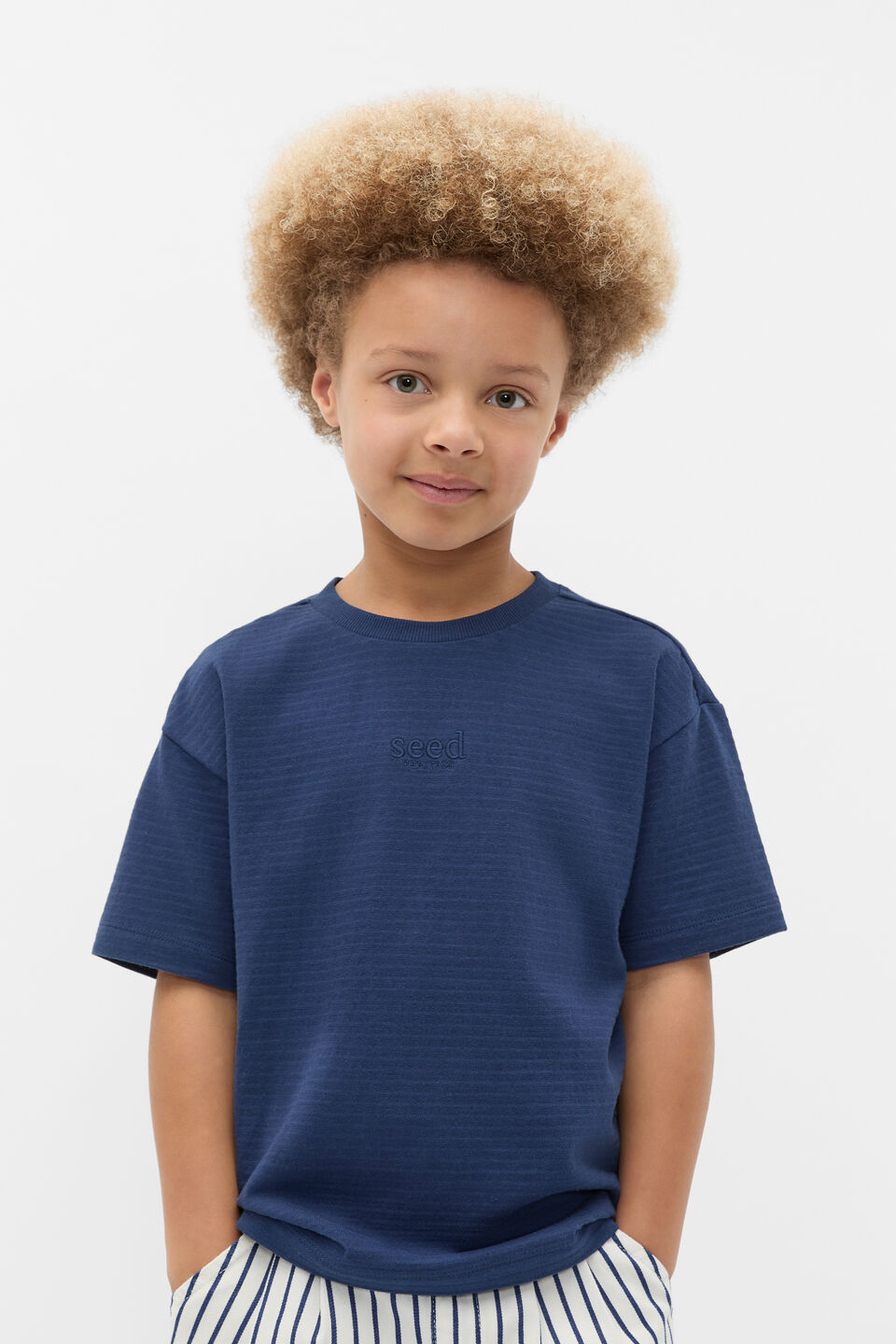 Core Textured Stripe Logo Tee  French Navy