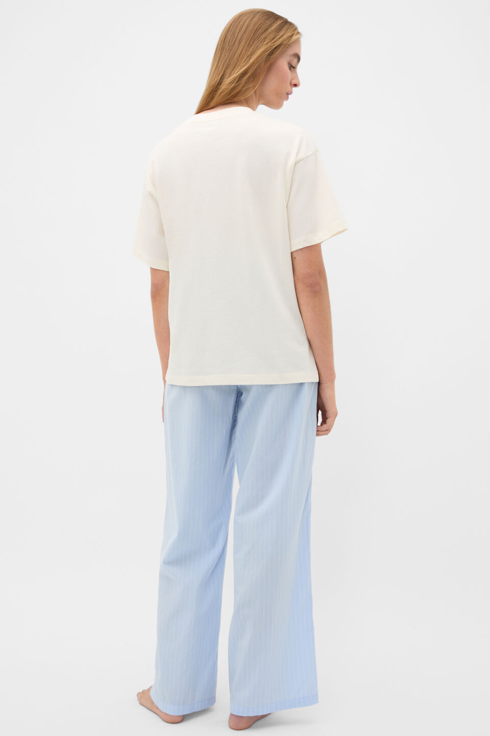 Stripe Shirt and Pant PJ Set  Egg Shell
