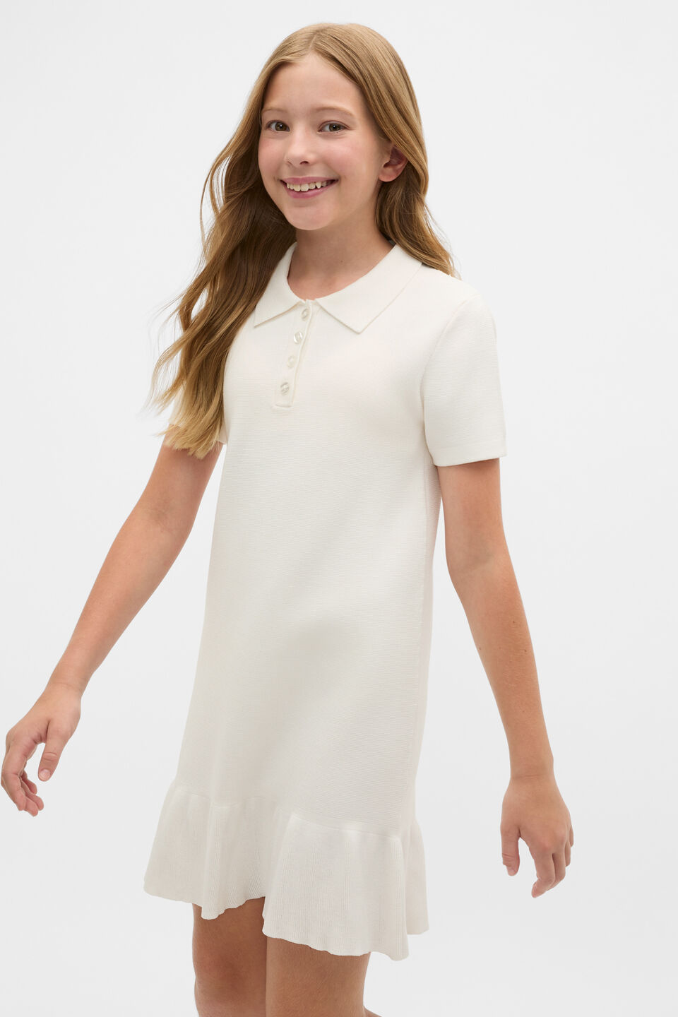 Polo Collar Knit Dress  Classic Cream