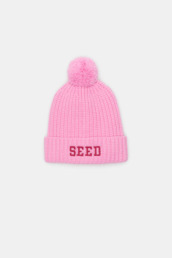 Seed Embroidered Beanie  Candy Pink  hi-res