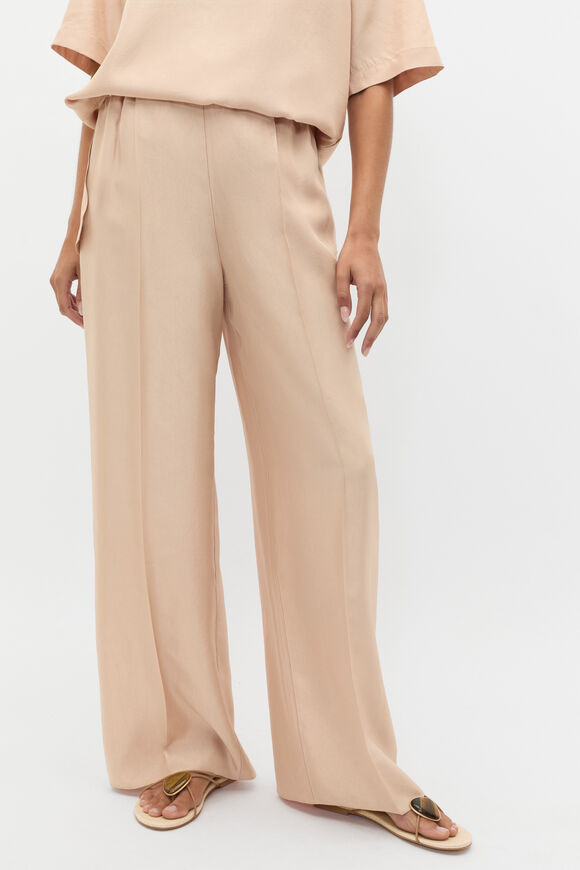 Crinkled Satin Palazzo Pant  Ecru  hi-res