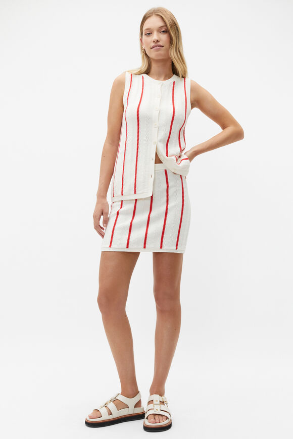 Crochet A Line Mini Skirt  Strawberry Red Stripe  hi-res