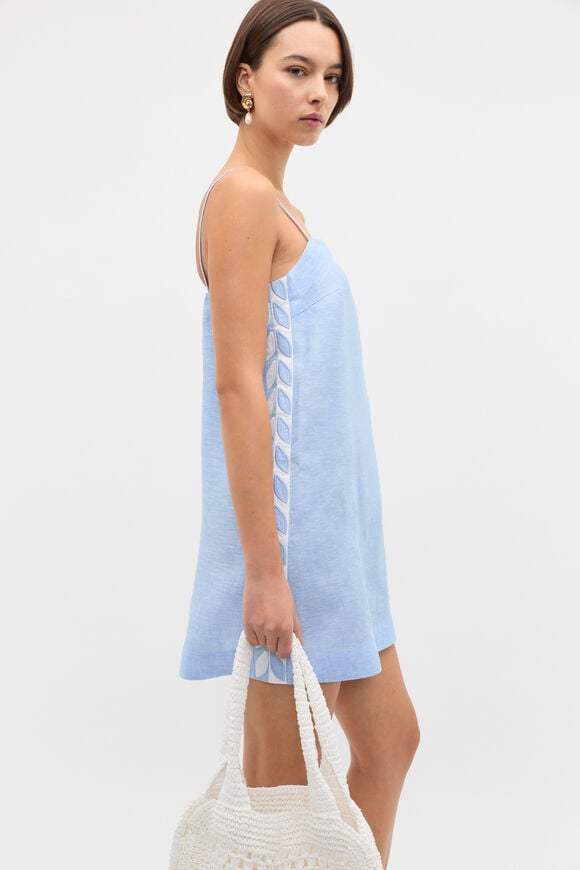 Motif Trim Mini Dress  Cornflower Blue Crossdye  hi-res