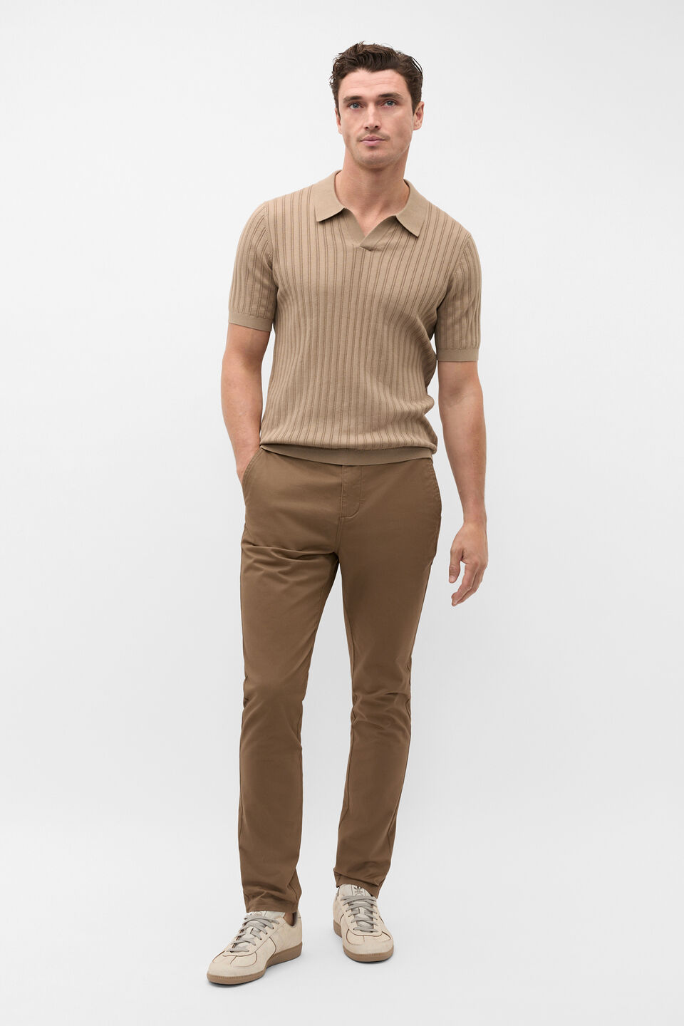 Stripe Cotton Knit Polo  Dark Stone