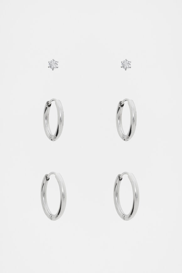 Waterproof Trio Stud Ear Pack  Silver  hi-res