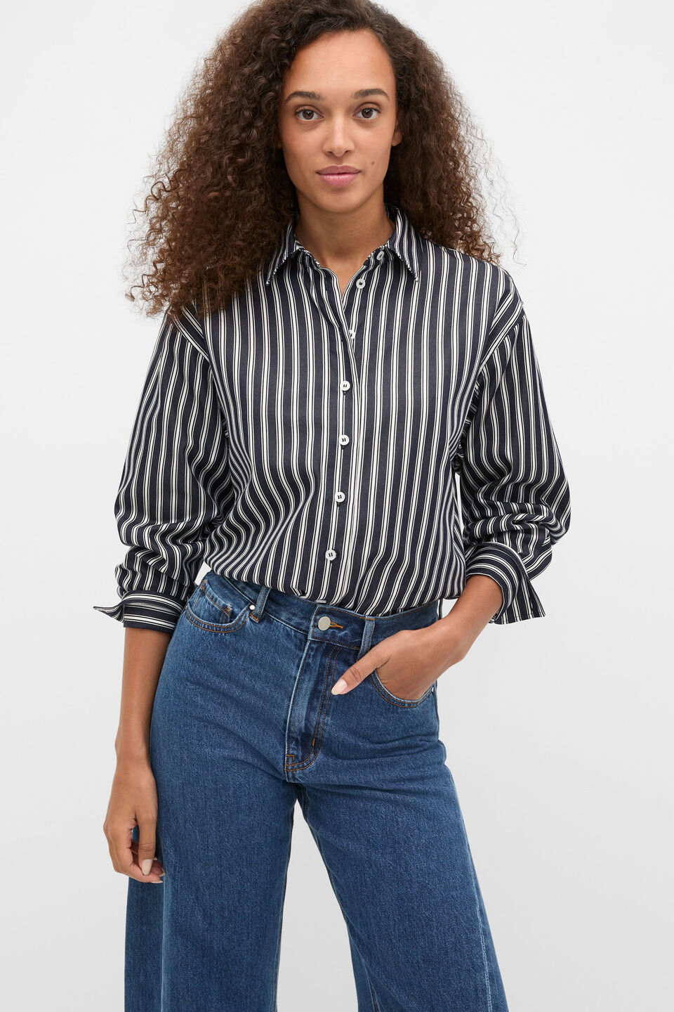 Stripe Cotton Oversized Shirt  Twilight Blue Stripe