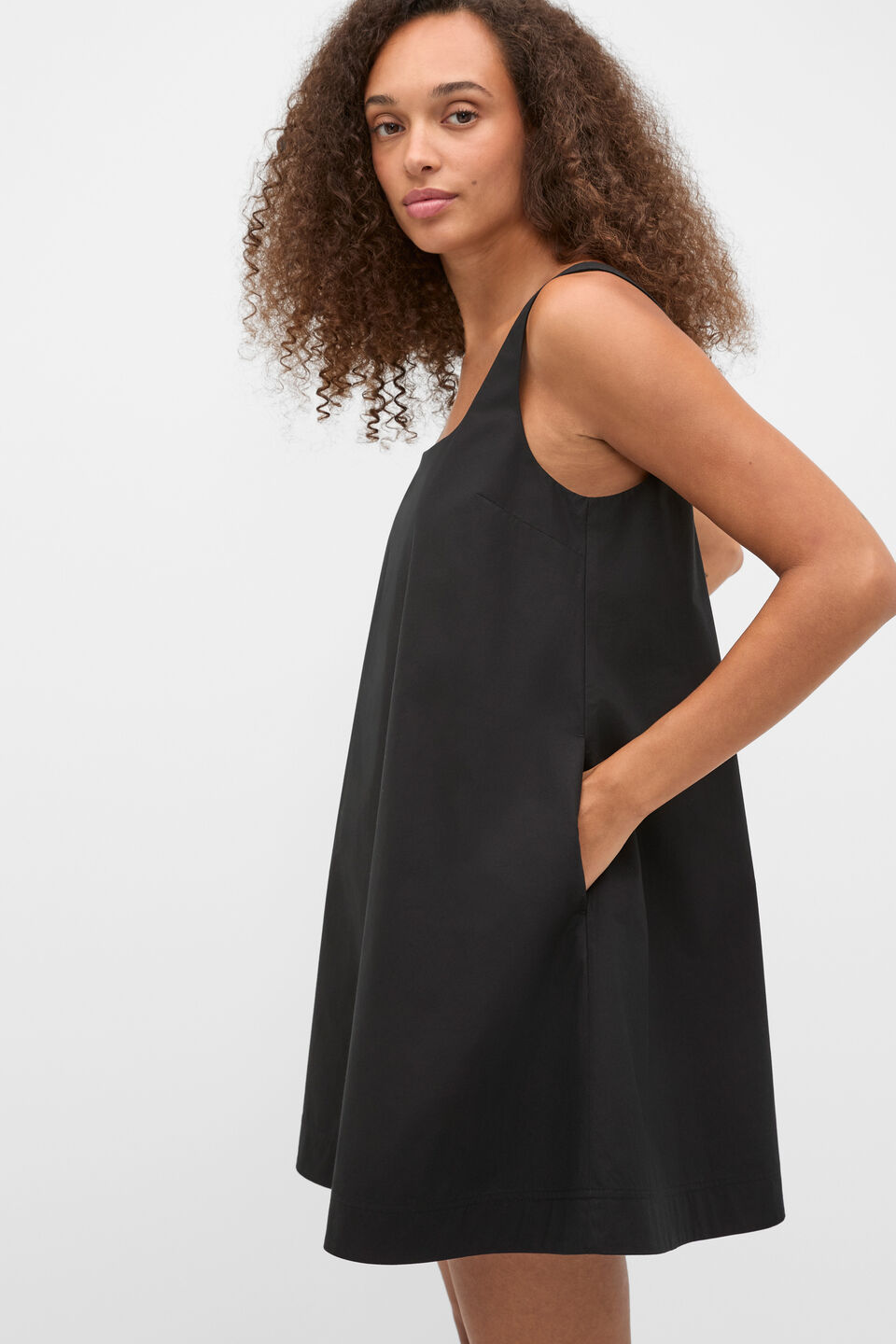 Poplin Shift Mini Dress  Black