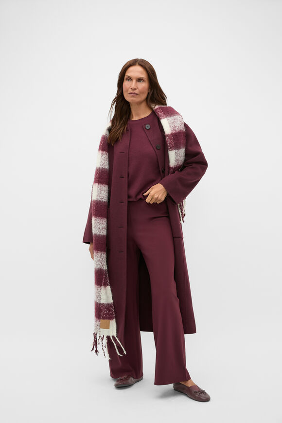 Textured Long Sleeve Relaxed Top  Plum Red  hi-res