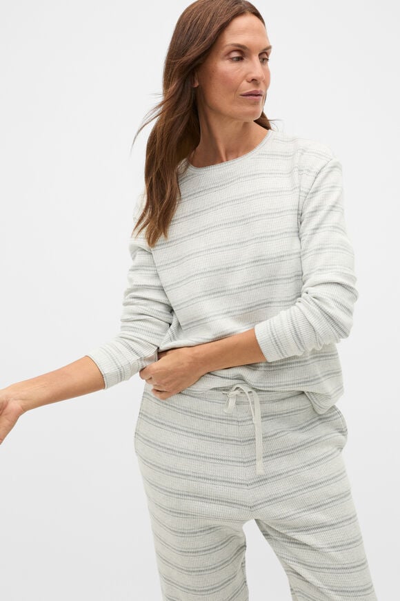 Waffle Top and Pant PJ Set  Cream Grey Marle  hi-res
